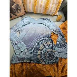 Women's Live and Let Live Long Sleeve Tee L Blue Teal Tie-Dye